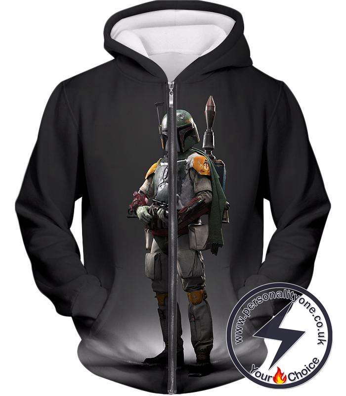 Star Wars Favourite Bounty Hunter Boba Fett Cool Black Zip Up Hoodie